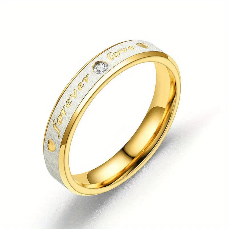 Forever LOVE Titanium Steel Couples Ring Stainless Steel Faux Diamond Ring