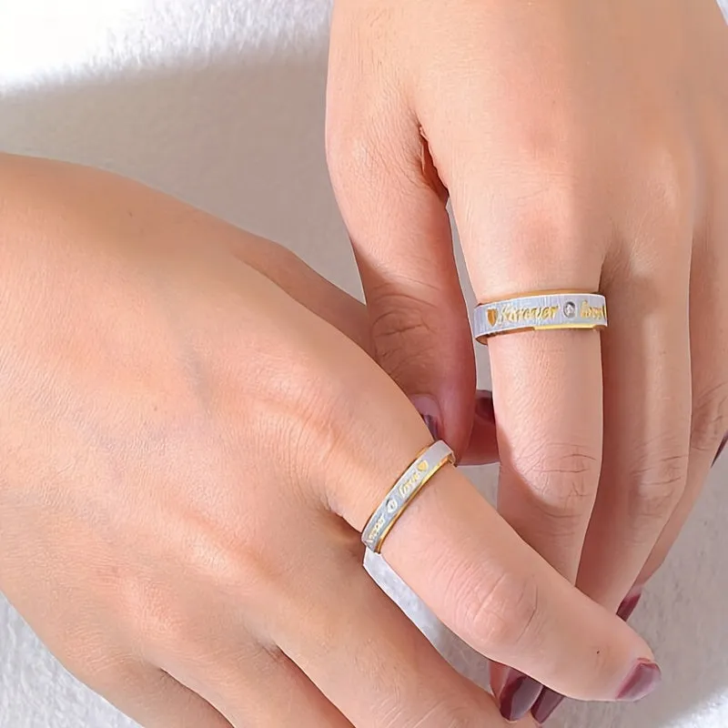 Forever LOVE Titanium Steel Couples Ring Stainless Steel Faux Diamond Ring