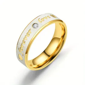 Forever LOVE Titanium Steel Couples Ring Stainless Steel Faux Diamond Ring