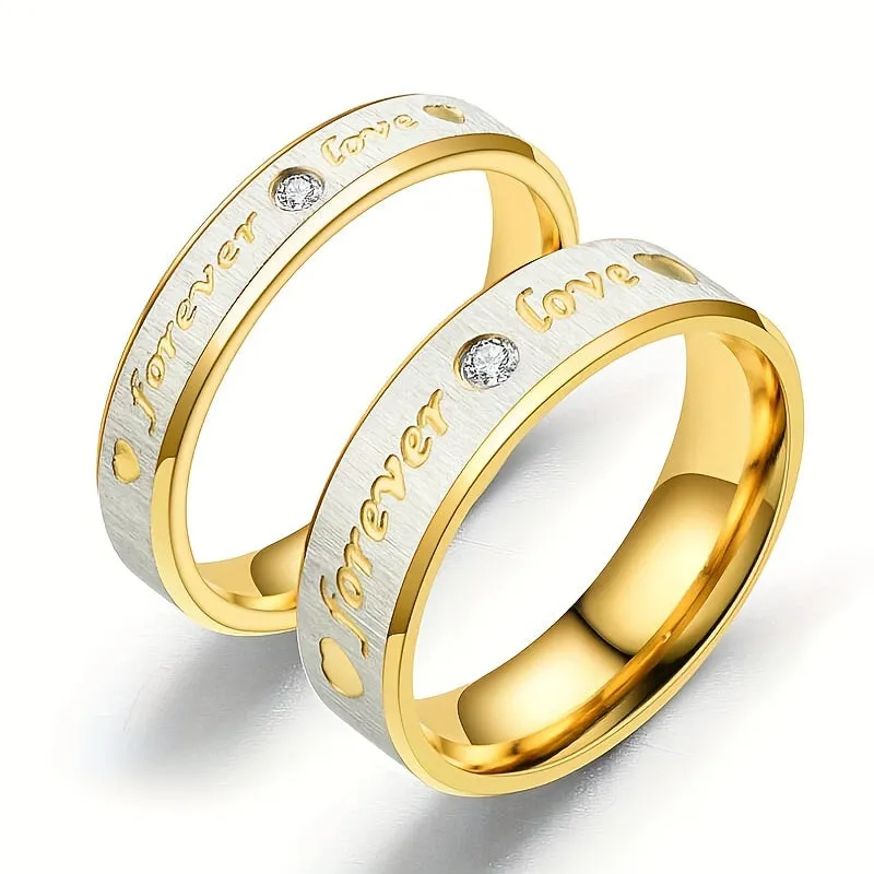 Forever LOVE Titanium Steel Couples Ring Stainless Steel Faux Diamond Ring
