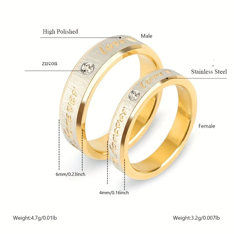 Forever LOVE Titanium Steel Couples Ring Stainless Steel Faux Diamond Ring