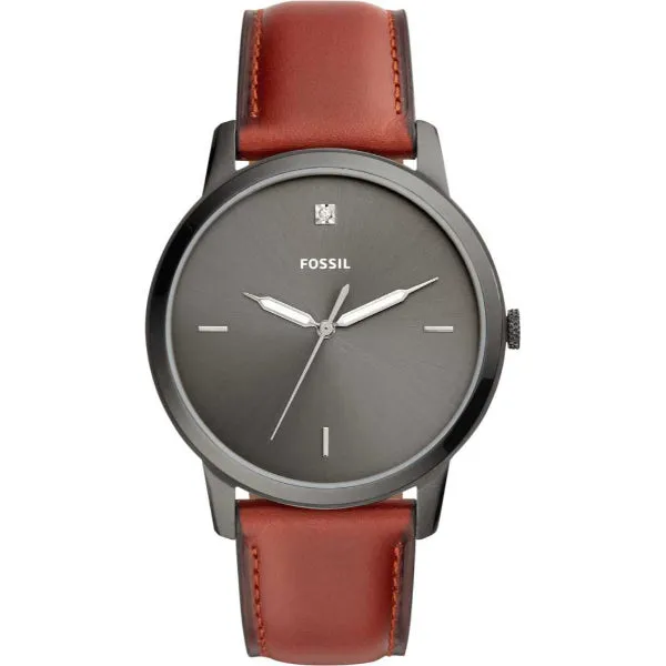 Fossil Minimalist Amber Leather Strap Gray Dial Quartz Watch for Gents - FS5479