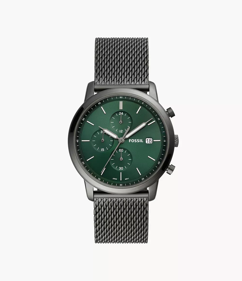 Fossil Minimalist Chronograph Smoke Stainless Steel Mesh Watch