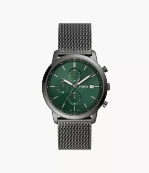 Fossil Minimalist Chronograph Smoke Stainless Steel Mesh Watch