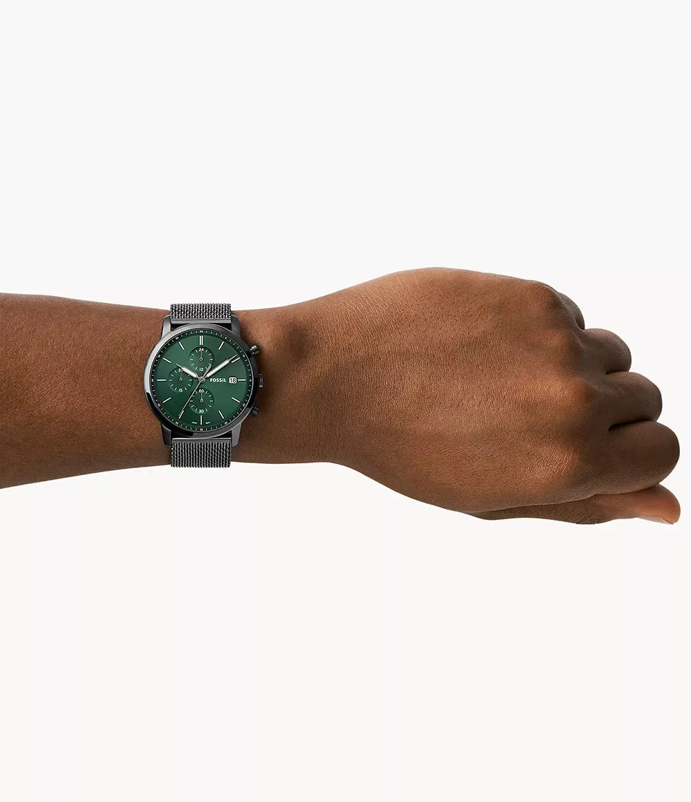 Fossil Minimalist Chronograph Smoke Stainless Steel Mesh Watch