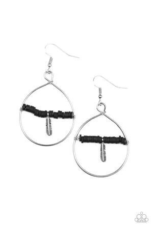 Free Bird Freedom Black Teardrop Wire Feather Paparazzi Fishhook Earrings