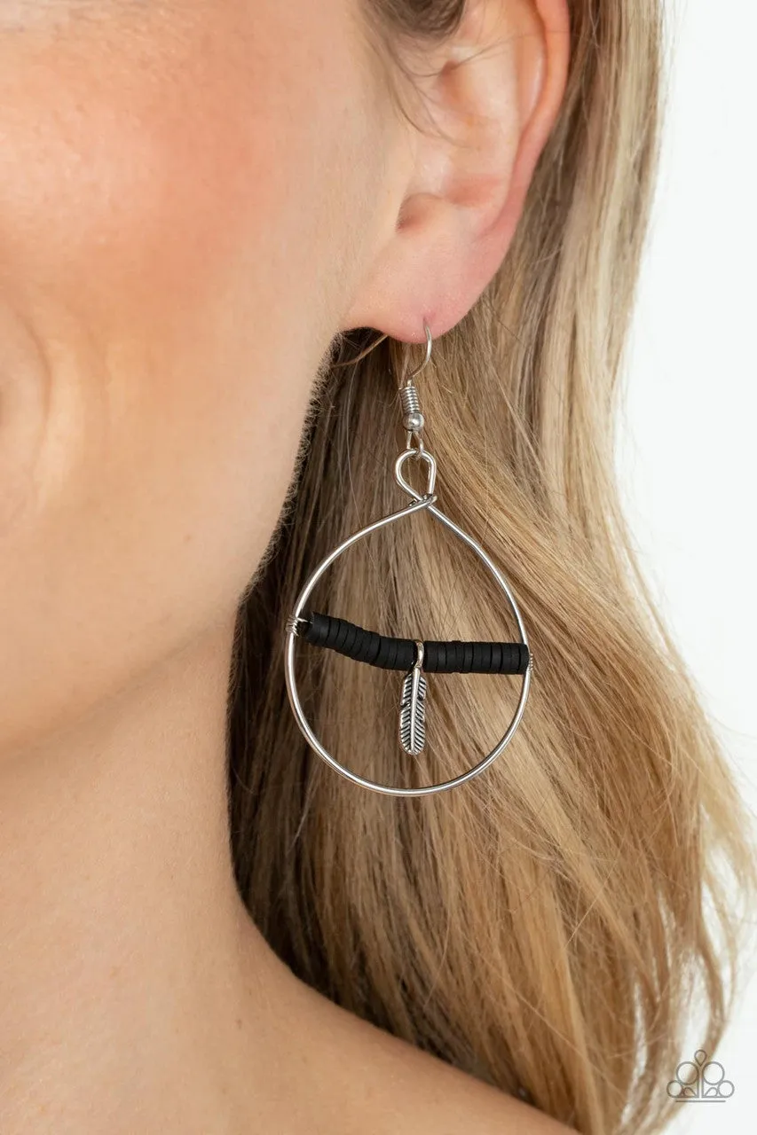 Free Bird Freedom Black Teardrop Wire Feather Paparazzi Fishhook Earrings