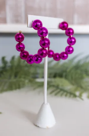 Fuchsia Beaded Open Hoop Earrings - EAR4059FU