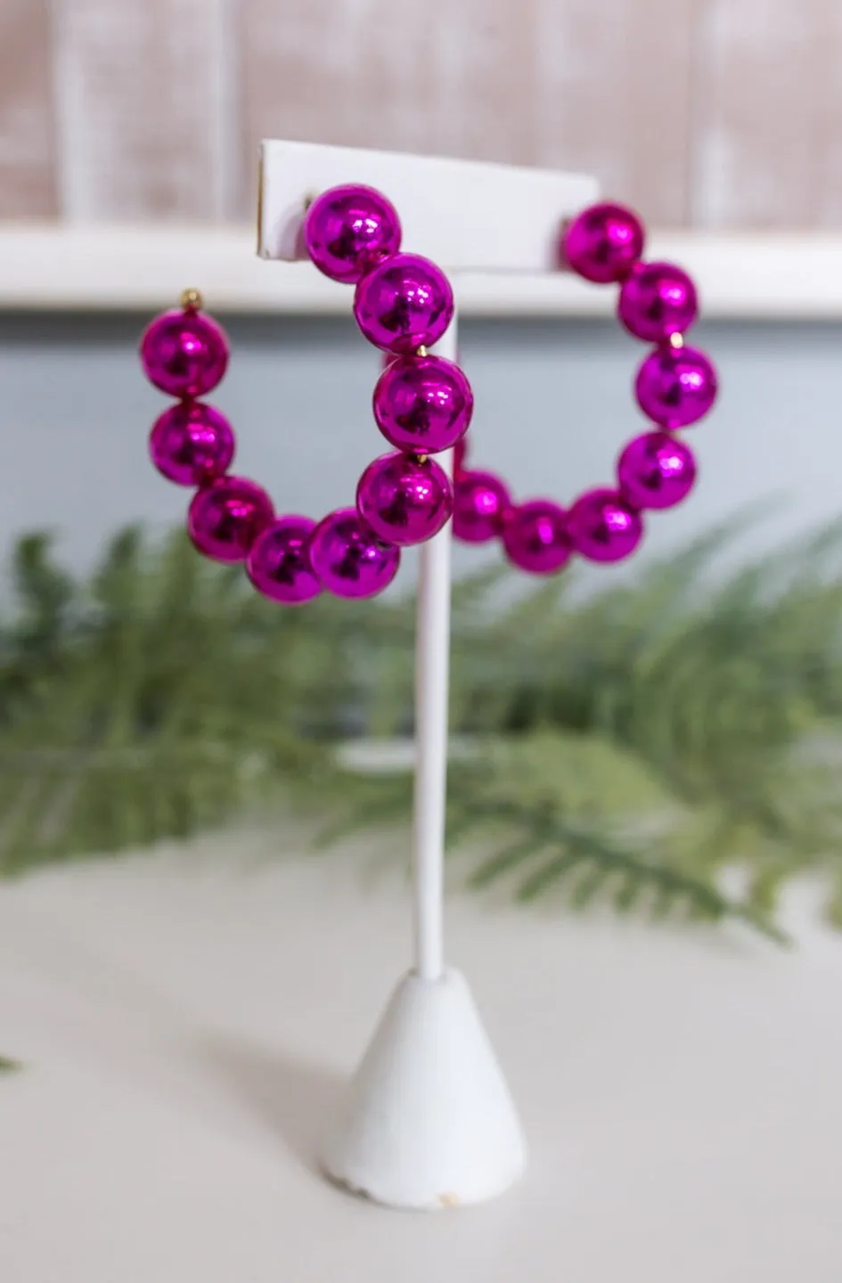 Fuchsia Beaded Open Hoop Earrings - EAR4059FU