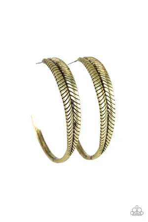 Funky Feathers Brass Paparazzi Earrings