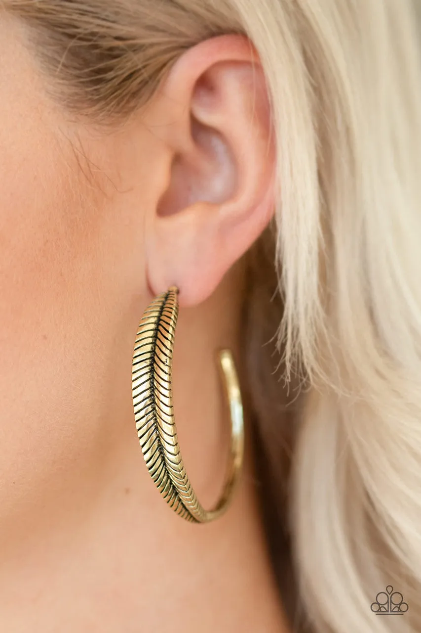 Funky Feathers Brass Paparazzi Earrings