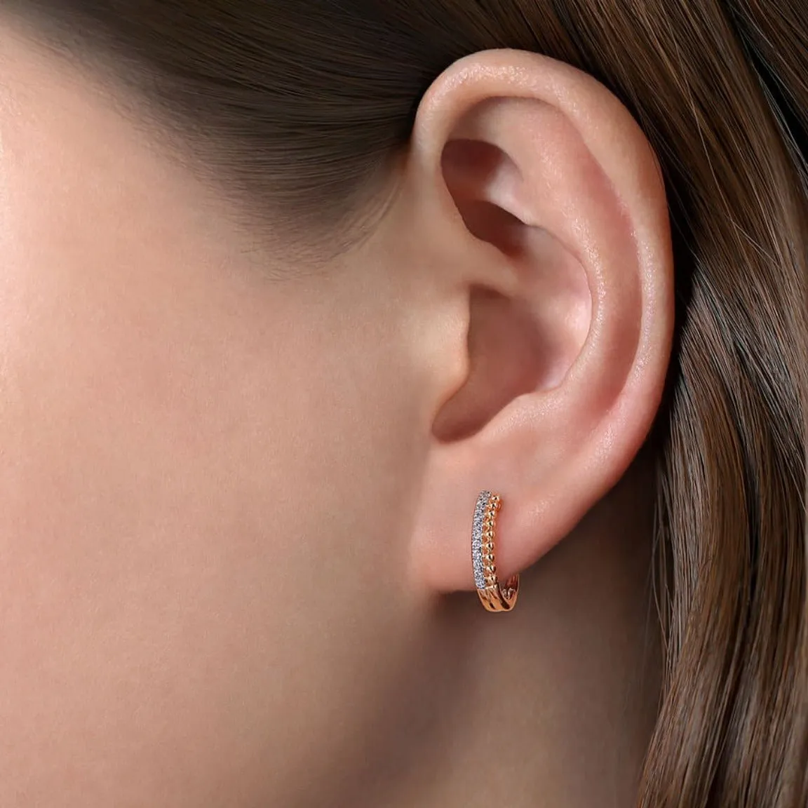Gabriel & Co. Bujukan Beaded Pavé 10MM Diamond Huggies