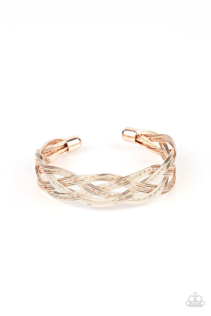 Get Your Wires Crossed - Rose Gold - Braided Wire Paparazzi Cuff Bracelet