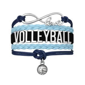 Girls Volleyball Blue and Black Infinity Bracelet - Pick Charm