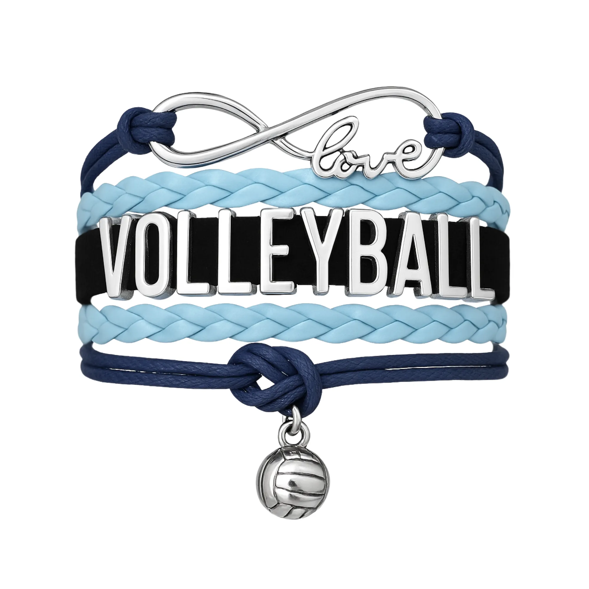 Girls Volleyball Blue and Black Infinity Bracelet - Pick Charm