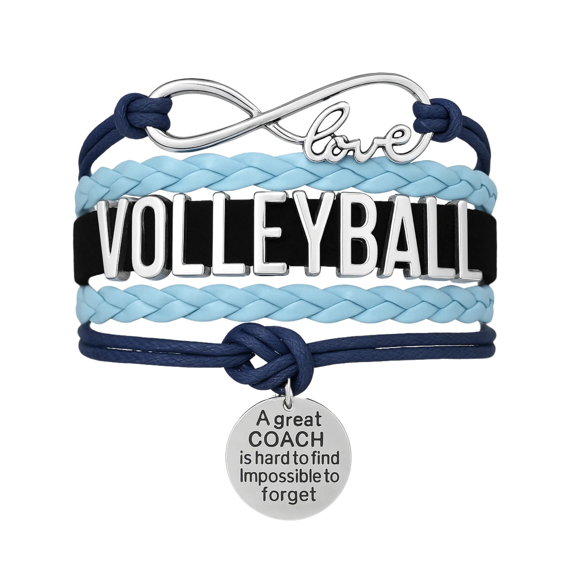 Girls Volleyball Blue and Black Infinity Bracelet - Pick Charm