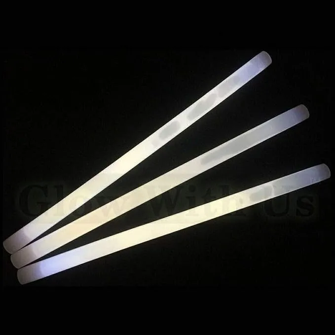 Glow Sticks Bulk Wholesale, 100 12” White Industrial Grade Jumbo Light Sticks, Bright Color, Glow 14 Hrs, Safety Glow Stick w/ 3-Year Shelf Life, Ideal for Camping & Emergency, GlowWithUs Brand