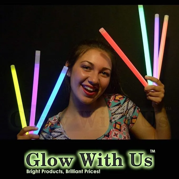 Glow Sticks Bulk Wholesale, 100 12” White Industrial Grade Jumbo Light Sticks, Bright Color, Glow 14 Hrs, Safety Glow Stick w/ 3-Year Shelf Life, Ideal for Camping & Emergency, GlowWithUs Brand