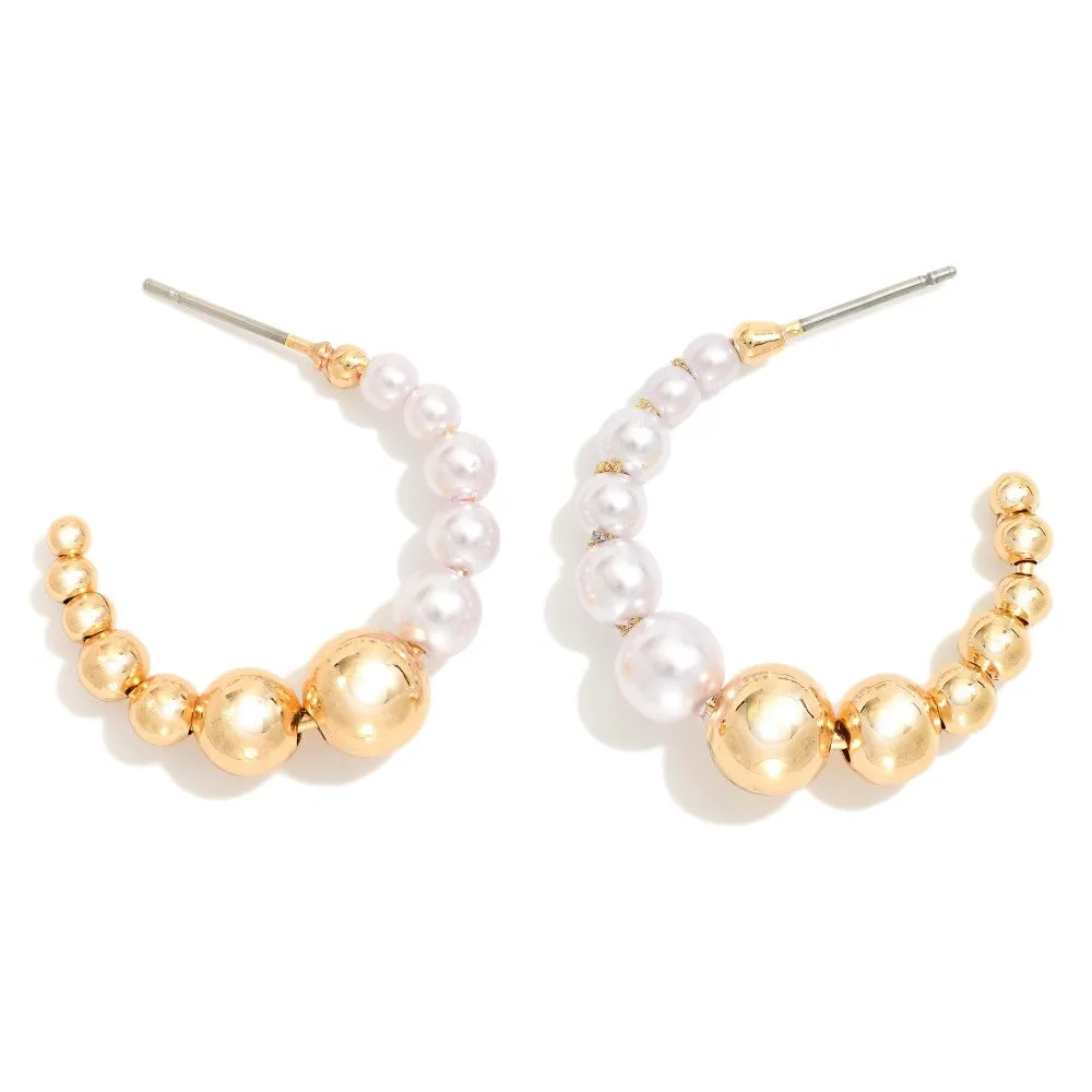 Gold & Pearl Beaded Hoop Earrings