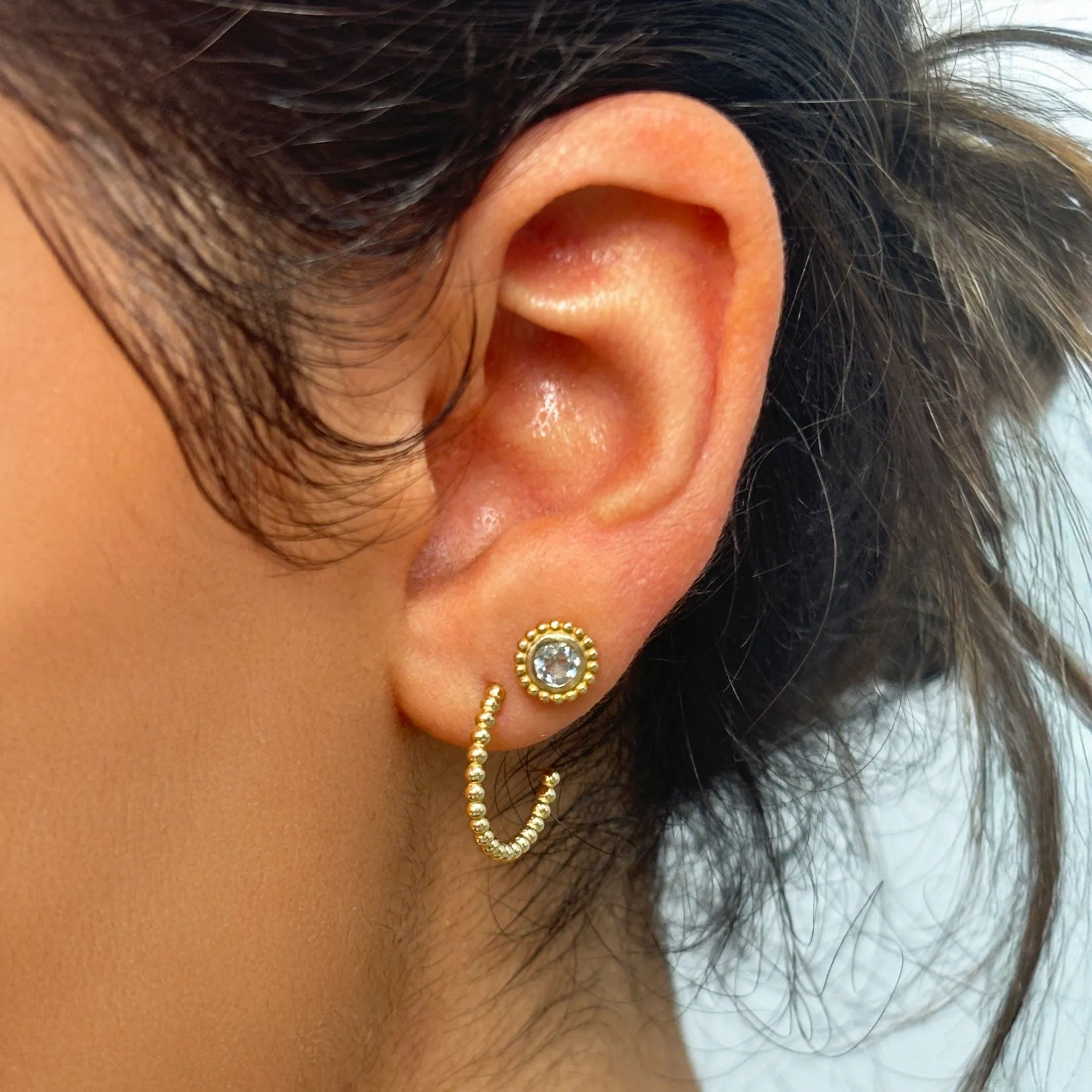 Gold Beaded C-Hoop Earrings