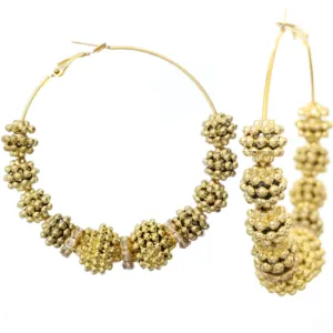 Gold Beaded Round Hoop Earrings