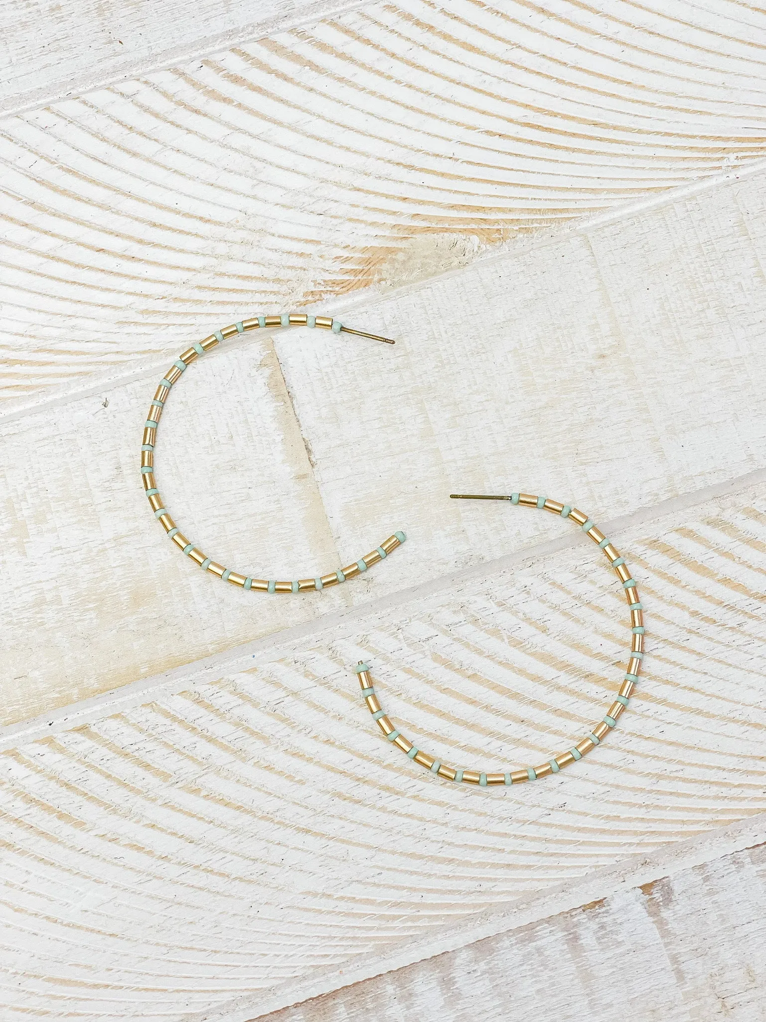 Gold Beaded Skinny Hoop Earrings - Mint
