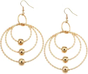 Gold Beaded Triple Hoop Earrings