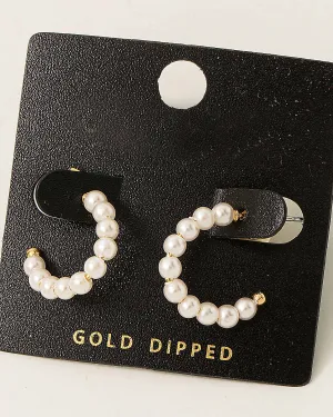 Gold Dipped Pearl Beaded Hoop Earrings