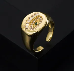 GOLD PLATED COPPER ADJUSTABLE ZIRCON EVIL EYE RING