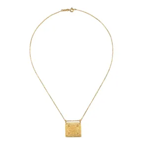 Gold Rectangle Lotus Pendant Necklace