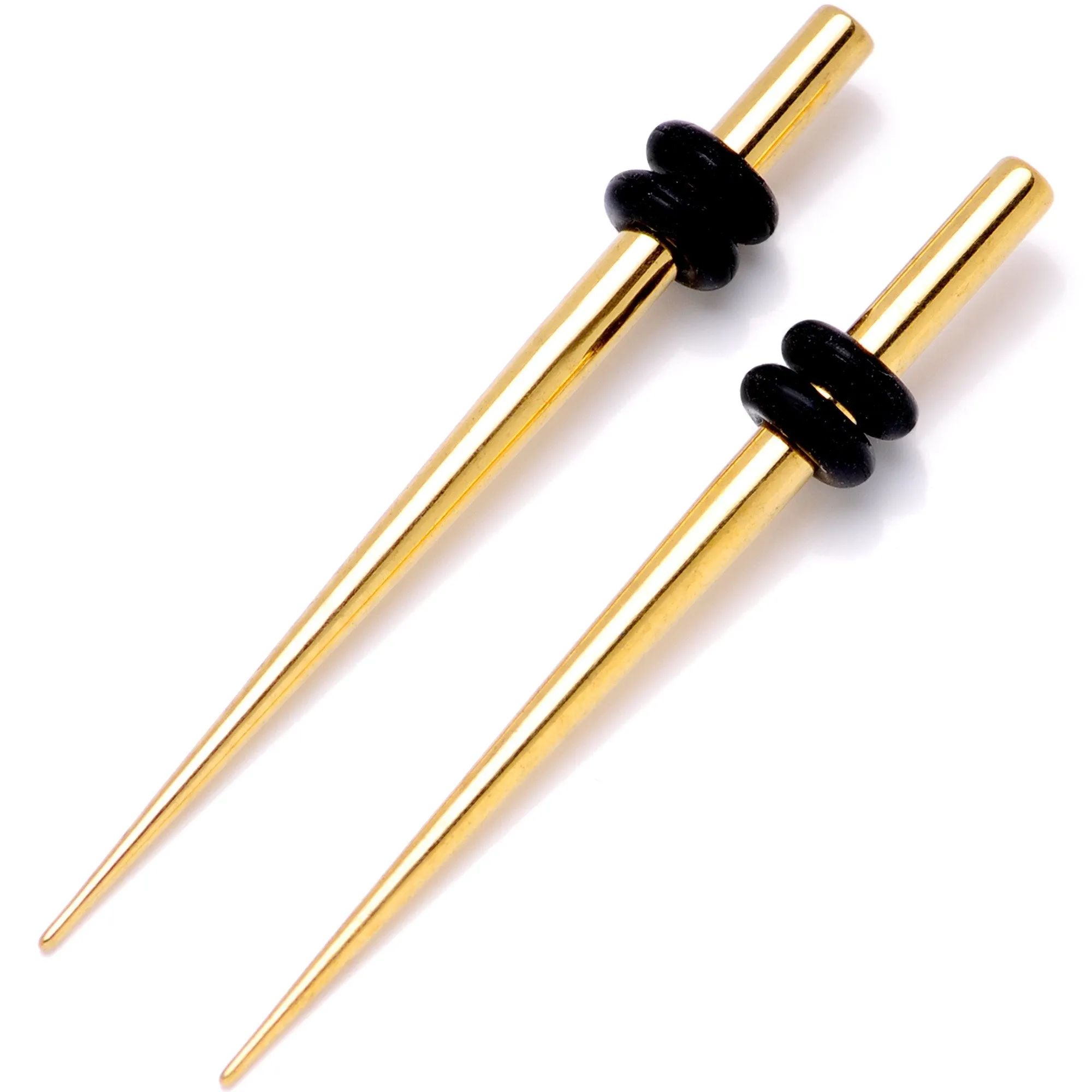 Gold Tone Anodized Titanium Micro Taper Straight Plug Set 14 Gauge to 8 Gauge