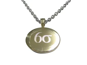 Gold Toned Etched Oval Six Sigma Pendant Necklace