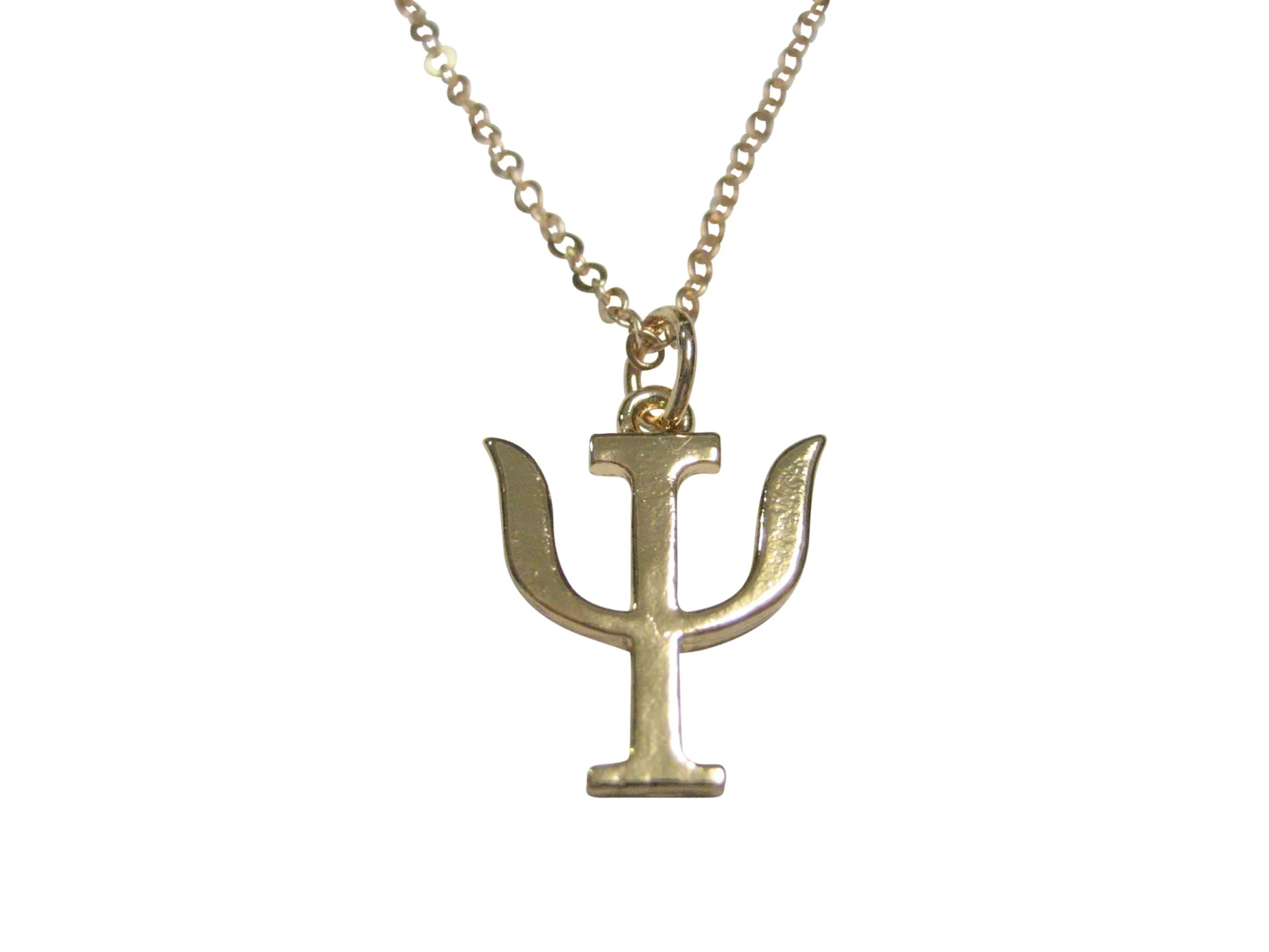 Gold Toned Psi Psychology Symbol Pendant Necklace