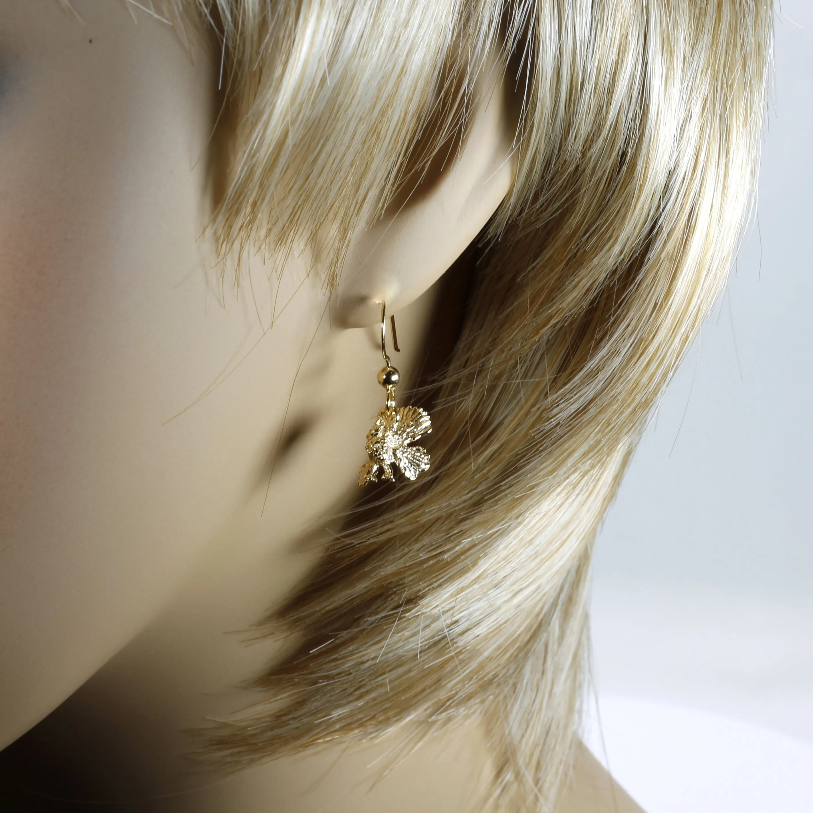 Gold Turkey Earrings with three dimensional 14kt gold vermeil Turkeys