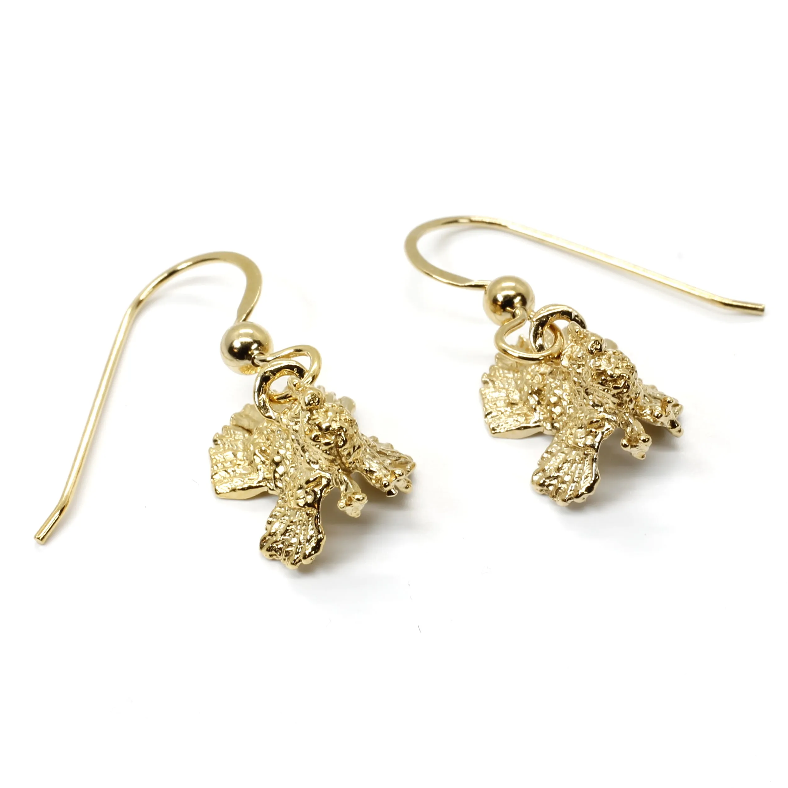 Gold Turkey Earrings with three dimensional 14kt gold vermeil Turkeys