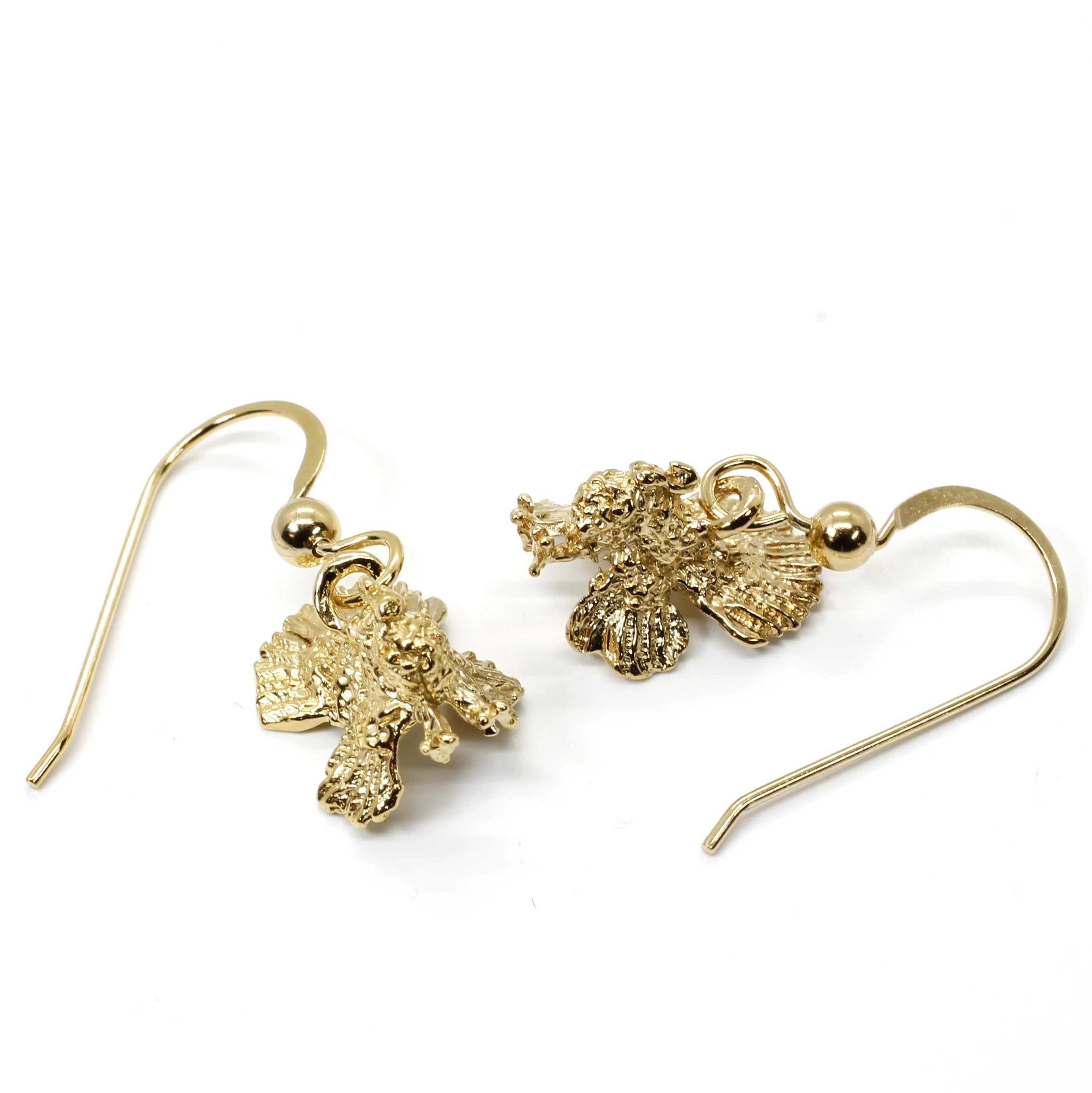 Gold Turkey Earrings with three dimensional 14kt gold vermeil Turkeys