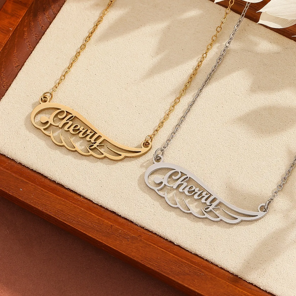 Golden Angel Wing Necklace Personalized Jewelry
