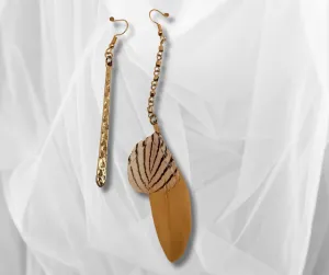Golden Rod and Feather Chain Earrings - Elegant Nature-Inspired Jewelry
