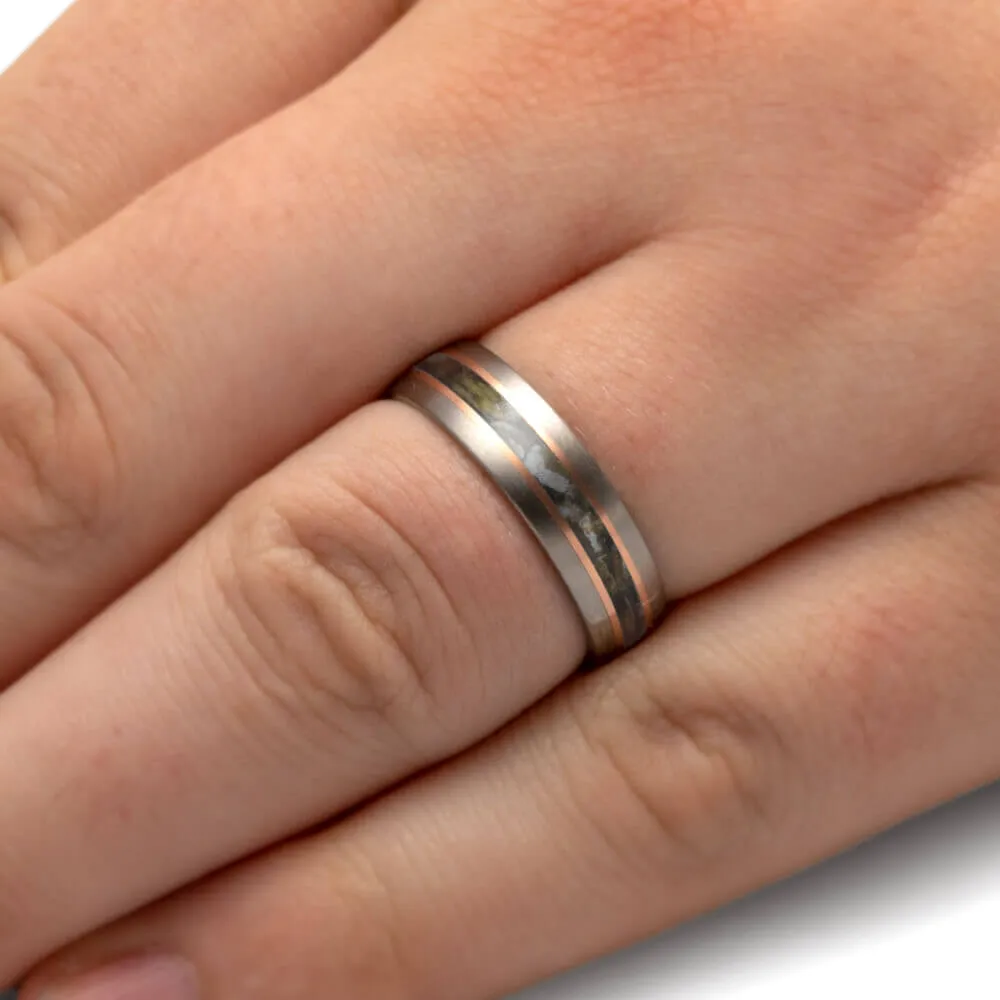 Golf Tee Wedding Band with Rose Gold Pinstripes