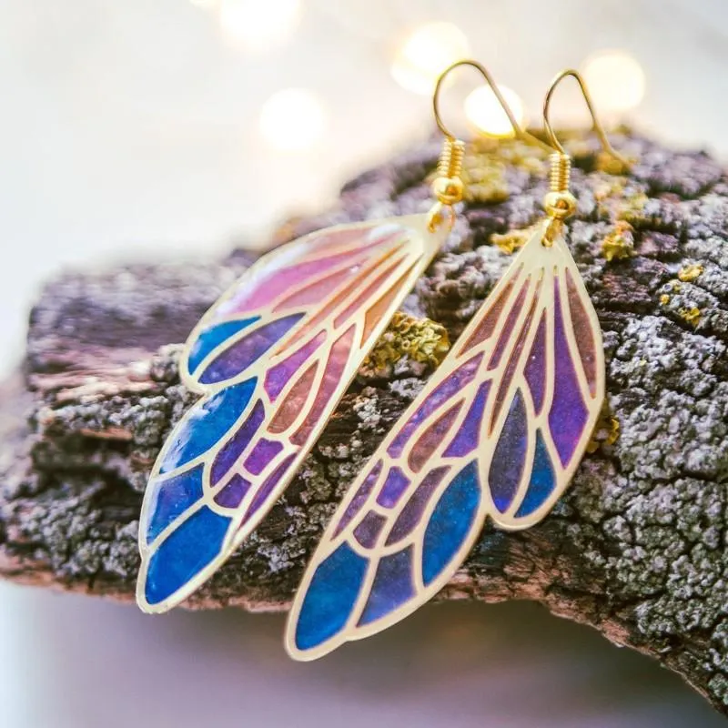 Gradient Colorful Feather Wings Butterfly Wing Earrings