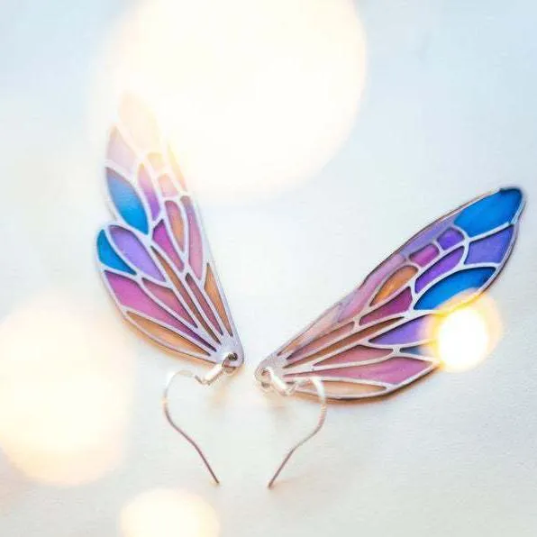Gradient Colorful Feather Wings Butterfly Wing Earrings