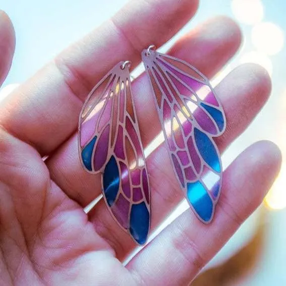 Gradient Colorful Feather Wings Butterfly Wing Earrings