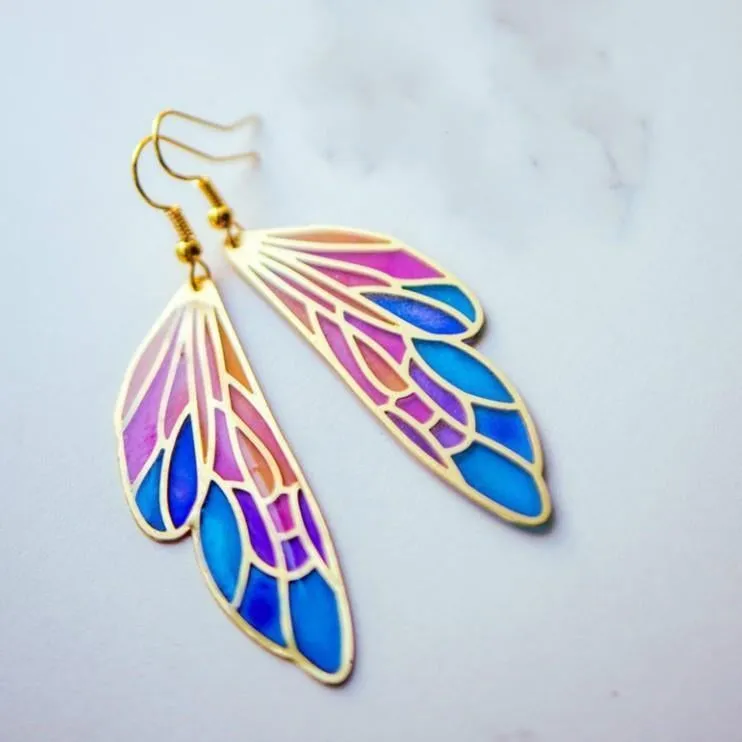 Gradient Colorful Feather Wings Butterfly Wing Earrings