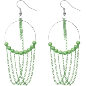 Green Beaded Chain Hoops Earrings