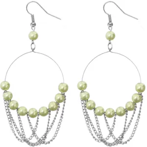 Green Beaded Intertwined Chain Hoop Earrings