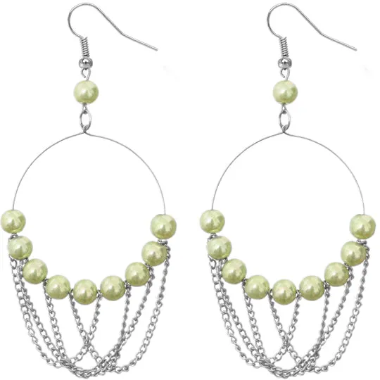 Green Beaded Intertwined Chain Hoop Earrings