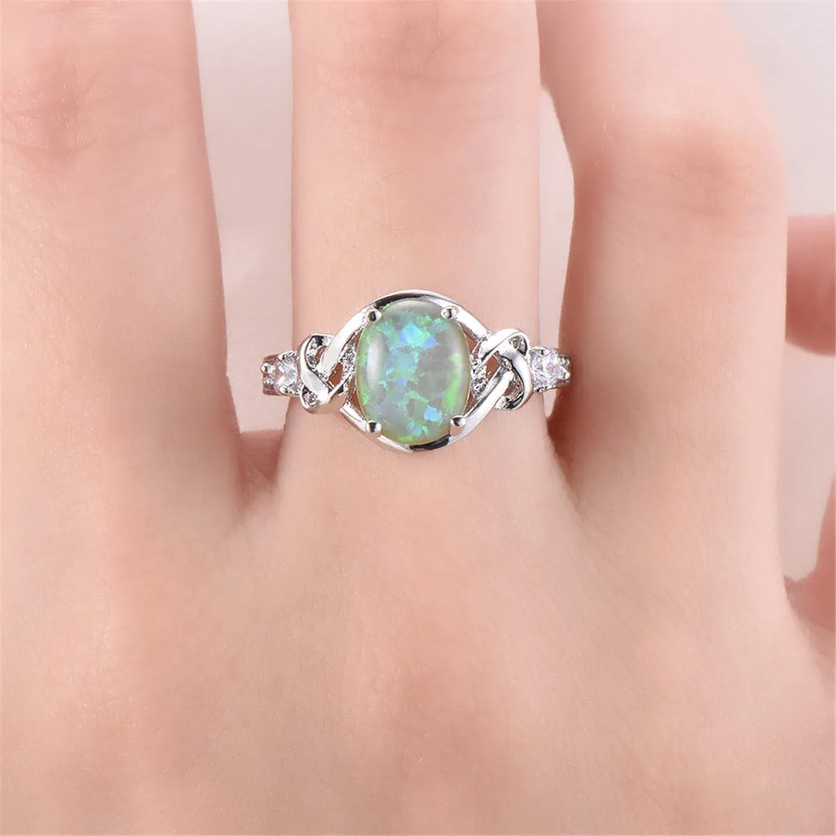Green Opal & Silver-Plated Ring