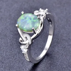 Green Opal & Silver-Plated Ring