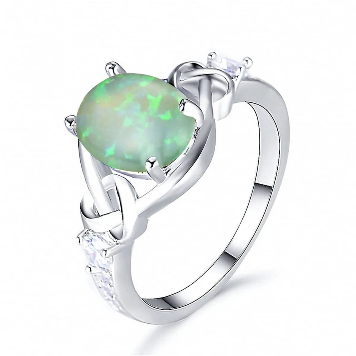 Green Opal & Silver-Plated Ring