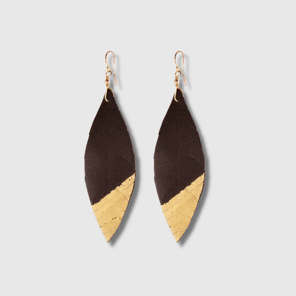 Handcrafted 14K Gold Leather Feather Earrings - Timeless and Lightweight